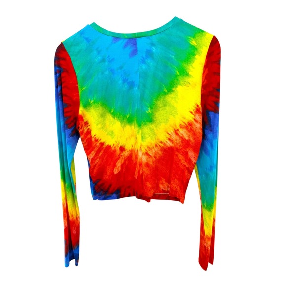 Alice + Olivia Delaina Cropped Top Rainbow Tie Dye Long Sleeve L Festival Rave - Picture 8 of 8